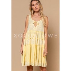 POL Light Yellow Sleeveless Tiered Babydoll Dress